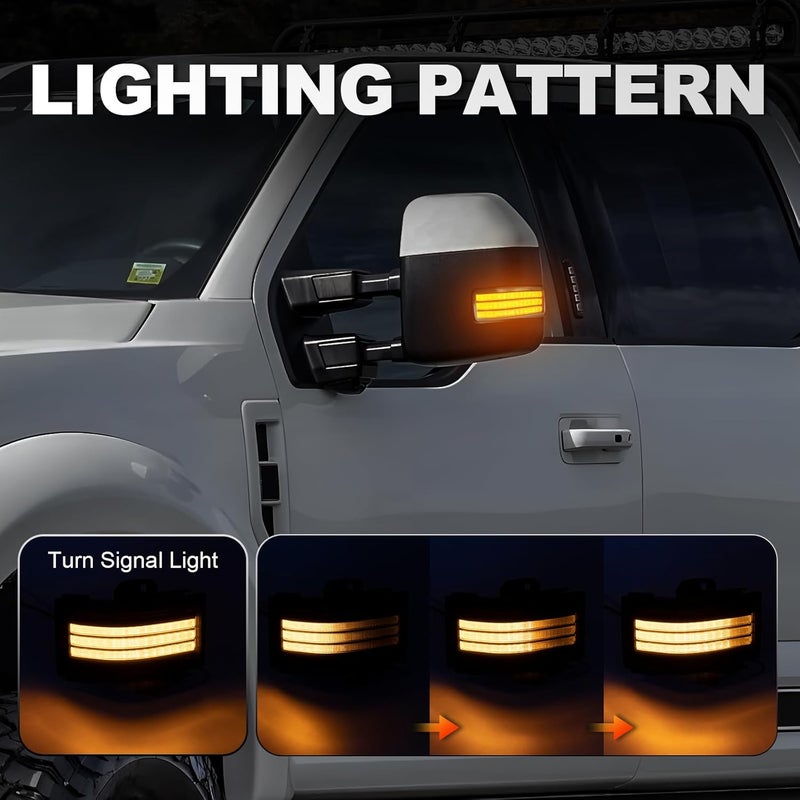Aexploer Side Tow Mirror Turn Signal LED Lights Compatible with F150 2015-2025 for F250 F350 F450 2017-2025 White Daytime Running &Yellow Dynmaic Sequential Blink Turn Marker Lamp (Smoked Len) - Image 3